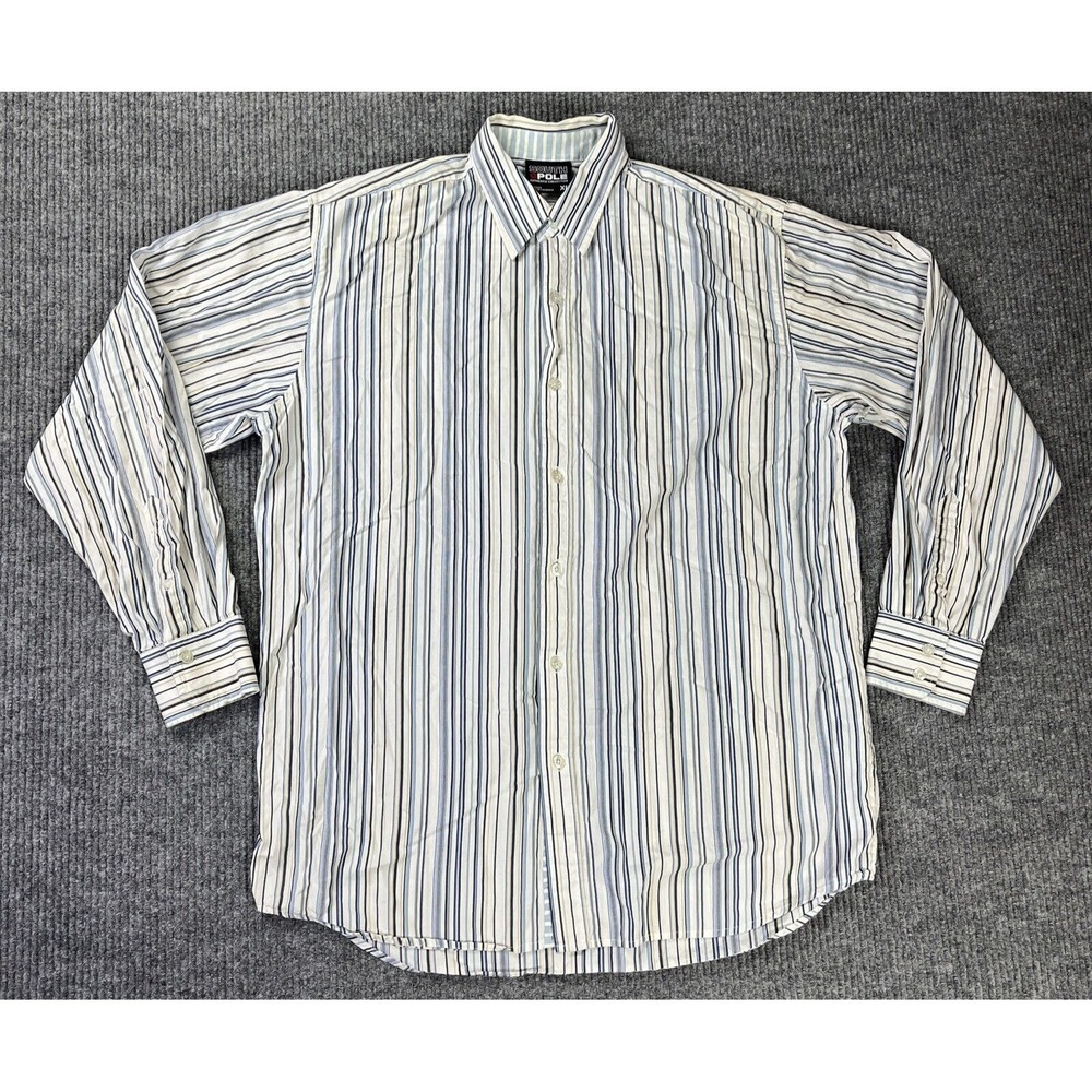 Vintage South Pole Shirt Mens Large Button Up Blue‎ White Stripe Authentic
